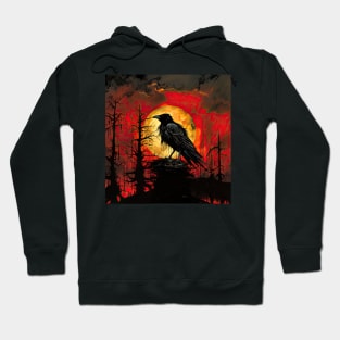 Raven Full Moon Red Sky fantasy art Hoodie